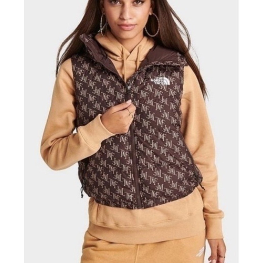 The North Vest Puffer Down Vest Hydrenalite in Graphic Monogram Brown Logo S XS